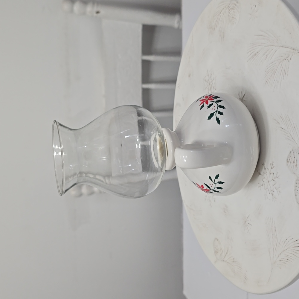 Vintage Holly Berry Porcelain Glass Hurricane Candleholder Taiwan Christmas - Picture 3 of 16